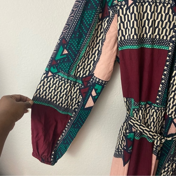 Anthropologie Porridge Virginia Maxi Wrap Dress L Patchwork Abstract Artsy Boho - Picture 4 of 10